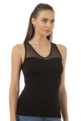 Özkan 26531 Kadın Pamuklu Modal V Yaka Tül Detaylı Kalın Askılı Atlet - Thumbnail