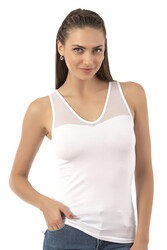 Özkan 26531 Kadın Pamuklu Modal V Yaka Tül Detaylı Kalın Askılı Atlet - Thumbnail