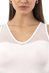 Özkan 26531 Kadın Pamuklu Modal V Yaka Tül Detaylı Kalın Askılı Atlet - Thumbnail