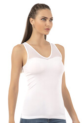 Özkan 26531 Kadın Pamuklu Modal V Yaka Tül Detaylı Kalın Askılı Atlet - Thumbnail