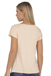 Özkan 26533 Kadın Vorteks Viskon Premium Kumaş Önü Çiçek Baskılı Kısa Kollu Örme Bluz - Thumbnail