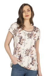 Özkan 26547 Kadın Vorteks Viskon Premium Kumaş Önü Baskılı Likralı Kısa Kollu Örme Bluz - Thumbnail