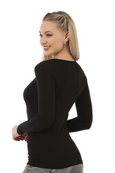 Özkan 26553 Kadın %95 Pamuklu Süprem Likralı Esnek Rahat Bisiklet Yaka Uzun Kollu Bluz - Thumbnail