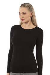 Özkan 26553 Kadın %95 Pamuklu Süprem Likralı Esnek Rahat Bisiklet Yaka Uzun Kollu Bluz - Thumbnail