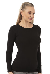 Özkan 26553 Kadın %95 Pamuklu Süprem Likralı Esnek Rahat Bisiklet Yaka Uzun Kollu Bluz - Thumbnail