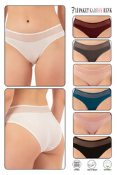 Özkan 26797 7'li Paket Kadın Bel Kısmı Tül Detaylı Likralı Pamuklu Esnek Rahat Slip Bikini Külot - Thumbnail