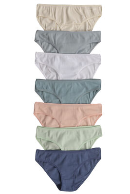 Özkan Underwear - Özkan 26798 7'li Paket Kadın Fitilli Ribana Pamuklu Esnek Rahat Slip Bikini Külot