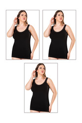 Özkan 26802 3'lü Paket Kadın Pamuklu Yakası Dantel Detaylı Kalın Askılı Esnek Rahat Büyük Beden Atlet - Thumbnail