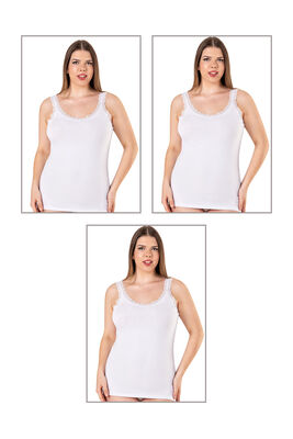 Özkan Underwear - Özkan 26802 3'lü Paket Kadın Pamuklu Yakası Dantel Detaylı Kalın Askılı Esnek Rahat Büyük Beden Atlet