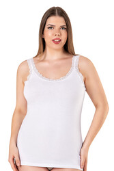 Özkan 26802 3'lü Paket Kadın Pamuklu Yakası Dantel Detaylı Kalın Askılı Esnek Rahat Büyük Beden Atlet - Thumbnail