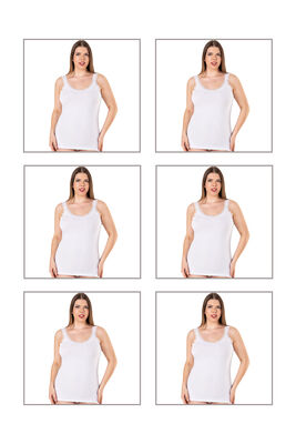 Özkan Underwear - Özkan 26802 6'lı Paket Kadın Pamuklu Yakası Dantel Detaylı Kalın Askılı Esnek Rahat Büyük Beden Atlet