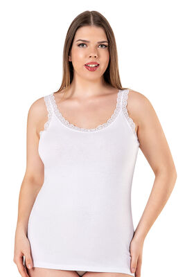 Özkan Underwear - Özkan 26802 Kadın Pamuklu Yakası Dantel Detaylı Kalın Askılı Esnek Rahat Büyük Beden Atlet (1)