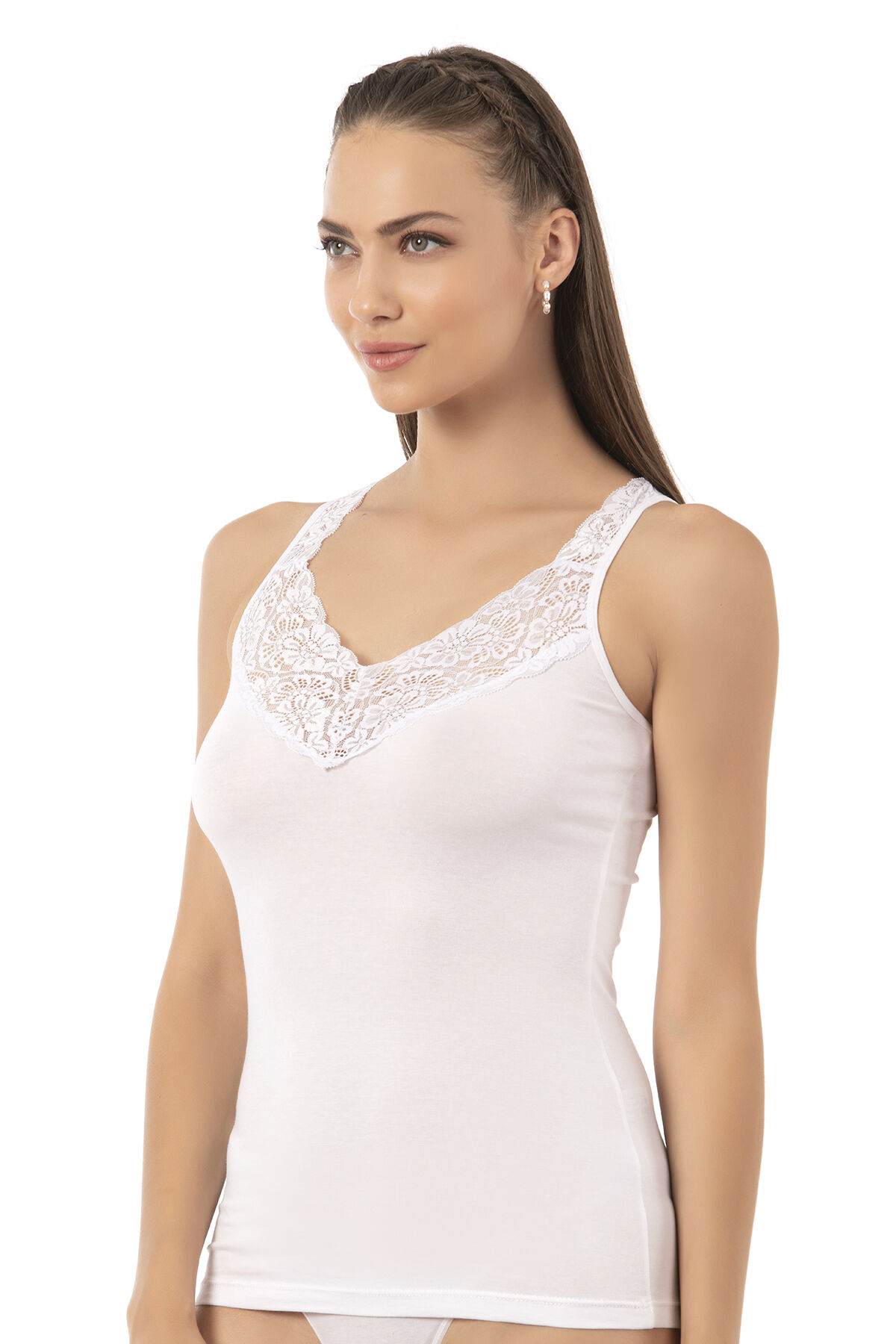 Özkan 26805 Kadın Pamuklu Modal Dantel Detaylı Kalın Askılı Atlet