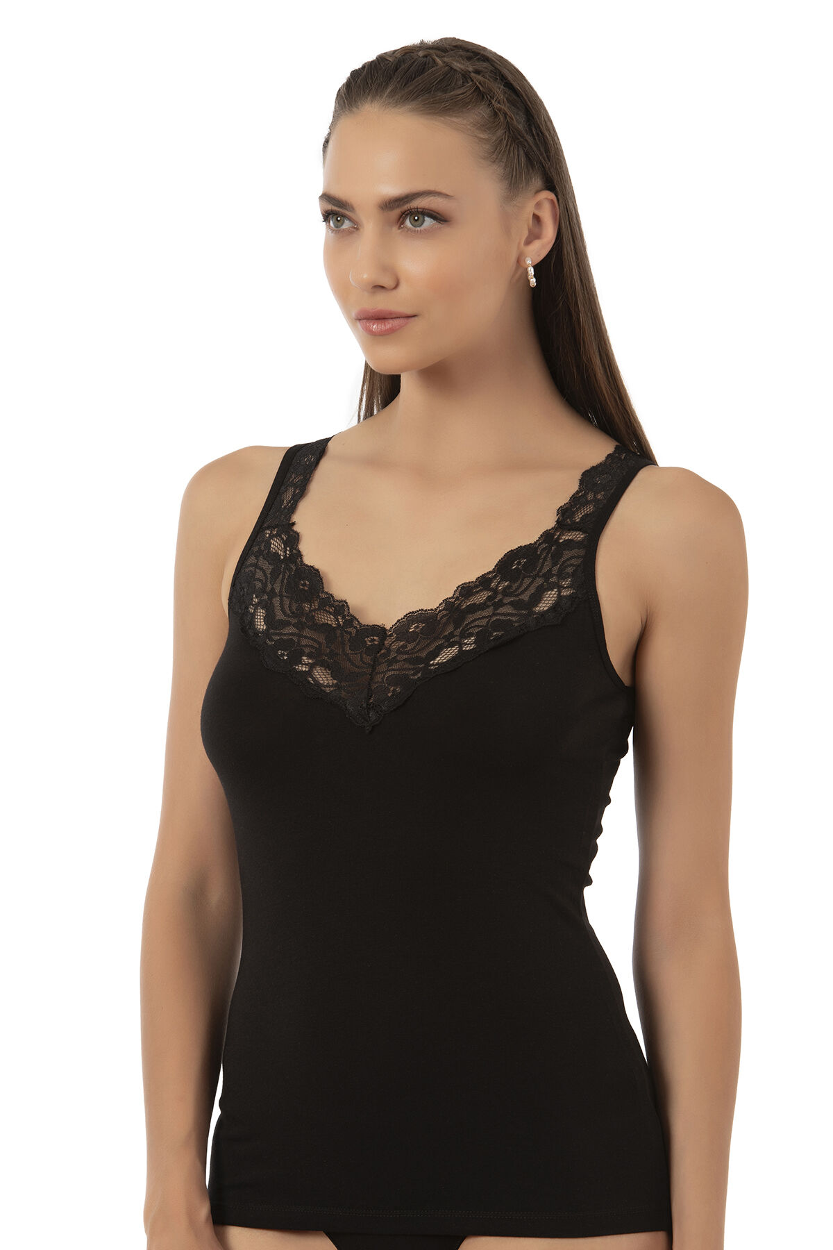 Özkan 26805 Kadın Pamuklu Modal Dantel Detaylı Kalın Askılı Atlet