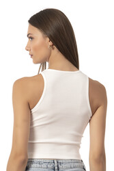 Özkan Underwear Özkan 26814 Kadın Pamuklu Fitilli Vücuda Oturan Halter Yaka İnce Biyeli Esnek Rahat Örme Crop Atlet - Thumbnail