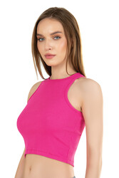 Özkan Underwear Özkan 26814 Kadın Pamuklu Fitilli Vücuda Oturan Halter Yaka İnce Biyeli Esnek Rahat Örme Crop Atlet - Thumbnail