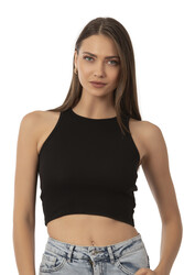 Özkan Underwear Özkan 26814 Kadın Pamuklu Fitilli Vücuda Oturan Halter Yaka İnce Biyeli Esnek Rahat Örme Crop Atlet - Thumbnail