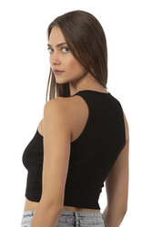 Özkan Underwear Özkan 26814 Kadın Pamuklu Fitilli Vücuda Oturan Halter Yaka İnce Biyeli Esnek Rahat Örme Crop Atlet - Thumbnail