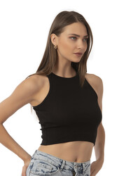 Özkan Underwear Özkan 26814 Kadın Pamuklu Fitilli Vücuda Oturan Halter Yaka İnce Biyeli Esnek Rahat Örme Crop Atlet - Thumbnail