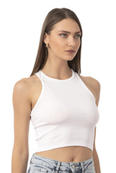 Özkan Underwear Özkan 26814 Kadın Pamuklu Fitilli Vücuda Oturan Halter Yaka İnce Biyeli Esnek Rahat Örme Crop Atlet - Thumbnail