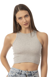 Özkan Underwear Özkan 26814 Kadın Pamuklu Fitilli Vücuda Oturan Halter Yaka İnce Biyeli Esnek Rahat Örme Crop Atlet - Thumbnail