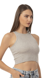 Özkan Underwear Özkan 26814 Kadın Pamuklu Fitilli Vücuda Oturan Halter Yaka İnce Biyeli Esnek Rahat Örme Crop Atlet - Thumbnail