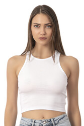 Özkan Underwear Özkan 26814 Kadın Pamuklu Fitilli Vücuda Oturan Halter Yaka İnce Biyeli Esnek Rahat Örme Crop Atlet - Thumbnail