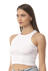 Özkan Underwear Özkan 26814 Kadın Pamuklu Fitilli Vücuda Oturan Halter Yaka İnce Biyeli Esnek Rahat Örme Crop Atlet - Thumbnail