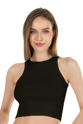 Özkan Underwear Özkan 26814 Kadın Pamuklu Fitilli Vücuda Oturan Halter Yaka İnce Biyeli Esnek Rahat Örme Crop Atlet - Thumbnail