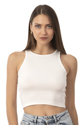 Özkan Underwear Özkan 26814 Kadın Pamuklu Fitilli Vücuda Oturan Halter Yaka İnce Biyeli Esnek Rahat Örme Crop Atlet - Thumbnail