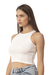 Özkan Underwear Özkan 26814 Kadın Pamuklu Fitilli Vücuda Oturan Halter Yaka İnce Biyeli Esnek Rahat Örme Crop Atlet - Thumbnail