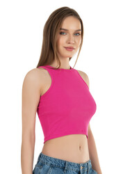 Özkan Underwear Özkan 26814 Kadın Pamuklu Fitilli Vücuda Oturan Halter Yaka İnce Biyeli Esnek Rahat Örme Crop Atlet - Thumbnail