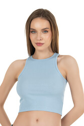 Özkan Underwear Özkan 26814 Kadın Pamuklu Fitilli Vücuda Oturan Halter Yaka İnce Biyeli Esnek Rahat Örme Crop Atlet - Thumbnail