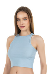 Özkan Underwear Özkan 26814 Kadın Pamuklu Fitilli Vücuda Oturan Halter Yaka İnce Biyeli Esnek Rahat Örme Crop Atlet - Thumbnail