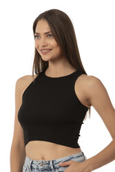Özkan Underwear Özkan 26814 Kadın Pamuklu Fitilli Vücuda Oturan Halter Yaka İnce Biyeli Esnek Rahat Örme Crop Atlet - Thumbnail