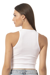 Özkan Underwear Özkan 26814 Kadın Pamuklu Fitilli Vücuda Oturan Halter Yaka İnce Biyeli Esnek Rahat Örme Crop Atlet - Thumbnail