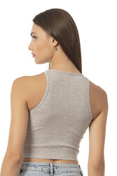 Özkan Underwear Özkan 26814 Kadın Pamuklu Fitilli Vücuda Oturan Halter Yaka İnce Biyeli Esnek Rahat Örme Crop Atlet - Thumbnail