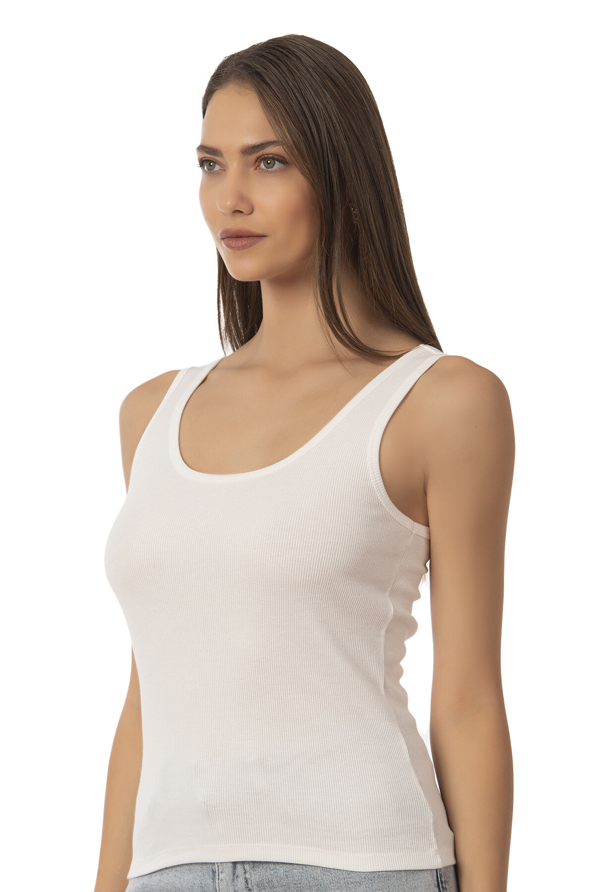 Özkan 26815 Kadın Soft Pamuklu Kaşkorse Fitilli Esnek Rahat Kalın Askılı Örme Atlet Bluz