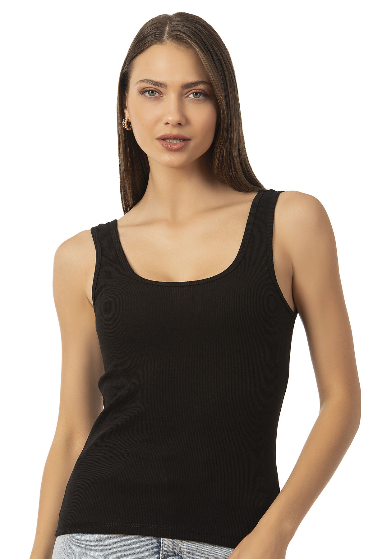 Özkan 26815 Kadın Soft Pamuklu Kaşkorse Fitilli Esnek Rahat Kalın Askılı Örme Atlet Bluz