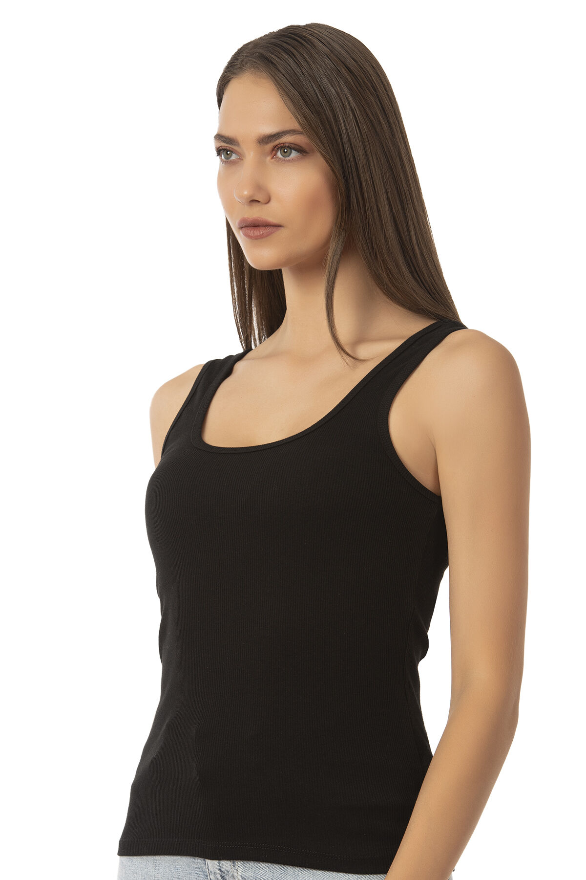 Özkan 26815 Kadın Soft Pamuklu Kaşkorse Fitilli Esnek Rahat Kalın Askılı Örme Atlet Bluz