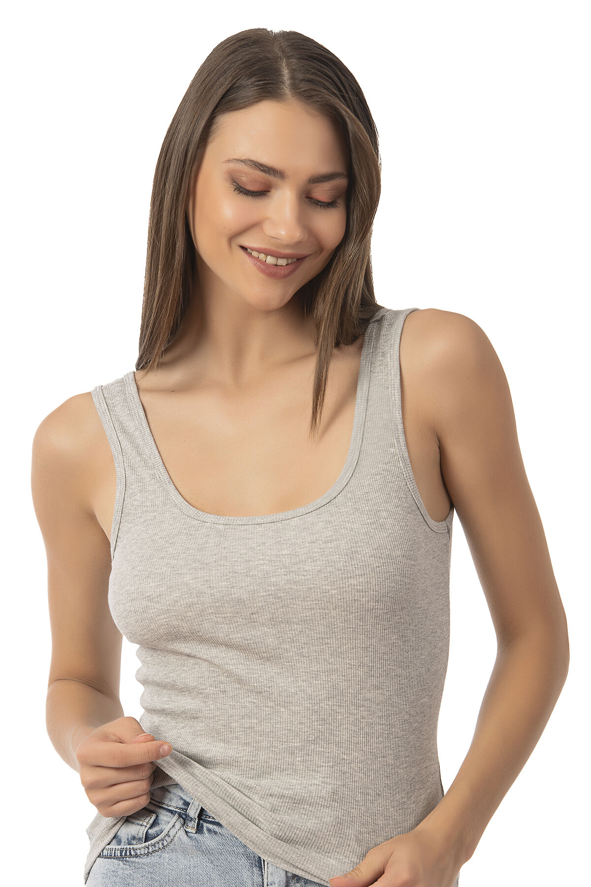 Özkan 26815 Kadın Soft Pamuklu Kaşkorse Fitilli Esnek Rahat Kalın Askılı Örme Atlet Bluz