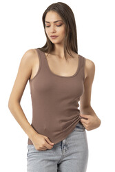 Özkan 26815 Kadın Soft Pamuklu Kaşkorse Fitilli Esnek Rahat Kalın Askılı Örme Atlet Bluz - Thumbnail