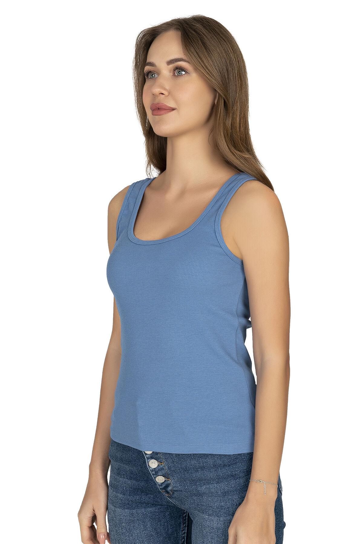 Özkan 26815 Kadın Soft Pamuklu Kaşkorse Fitilli Esnek Rahat Kalın Askılı Örme Atlet Bluz