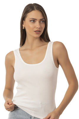 Özkan Underwear - Özkan 26815 Kadın Soft Pamuklu Kaşkorse Fitilli Esnek Rahat Kalın Askılı Örme Atlet Bluz