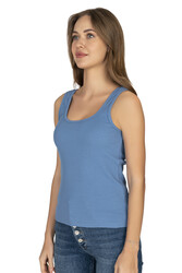 Özkan 26815 Kadın Soft Pamuklu Kaşkorse Fitilli Esnek Rahat Kalın Askılı Örme Atlet Bluz - Thumbnail