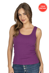 Özkan 26815 Kadın Soft Pamuklu Kaşkorse Fitilli Esnek Rahat Kalın Askılı Örme Atlet Bluz - Thumbnail