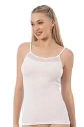 Özkan 26819 Kadın Pamuklu Modal Tül Detaylı İnce Askılı Atlet - Thumbnail