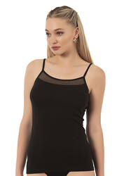 Özkan 26819 Kadın Pamuklu Modal Tül Detaylı İnce Askılı Atlet - Thumbnail