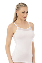 Özkan 26819 Kadın Pamuklu Modal Tül Detaylı İnce Askılı Atlet - Thumbnail