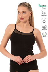 Özkan 26819 Kadın Pamuklu Modal Tül Detaylı İnce Askılı Atlet - Thumbnail